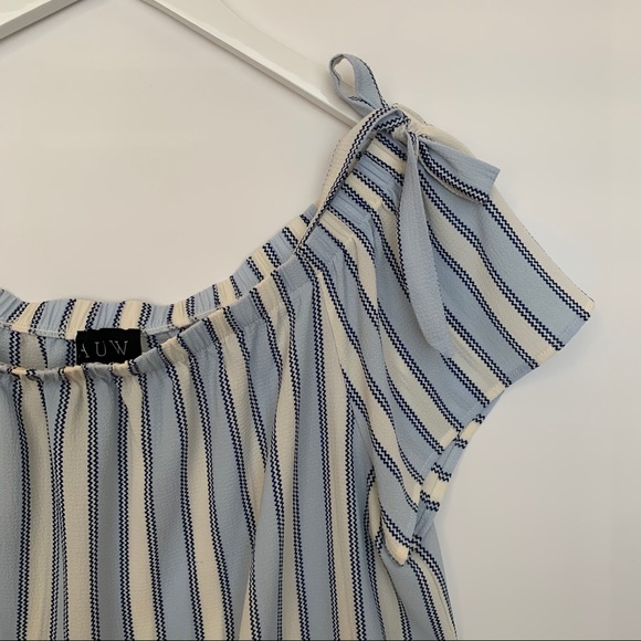 AUW Off-Shoulder Blue Striped Blouse Large - Picture 3 of 9